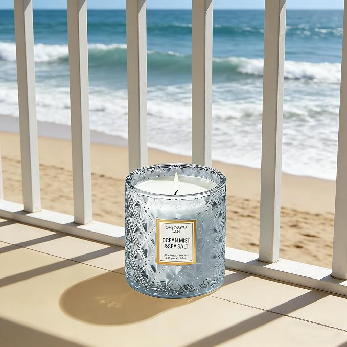 Ocean Candles Sea and Salt Candle with up to 55 Hour Long Lasting, Highly Scented, Luxury Air Freshening Jar Candles - Perfect Home Decor, Natural Soy Wax, Beach Candle, 8.1oz