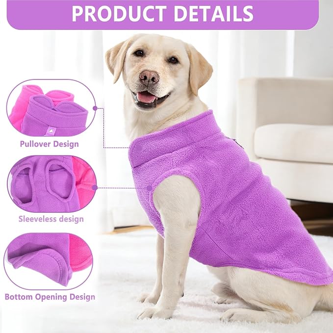 2 Pack XXXL Dog Sweater, Fleece Dog Sweaters for Large with Leash Ring Winter Warm Pet Sweater Thick Clothes Pullover Dog Sweatshirt Coat,XXXL,Pink,Purple