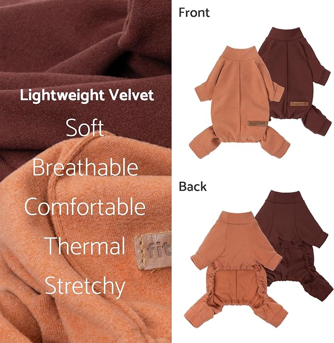Fitwarm 2 Pack Lightweight Fleece Dog Pajamas, Thanksgiving Outfit for Small Dogs Boy Girl, Cozy Pet Onesie with Feet, Orange, Brown, Large