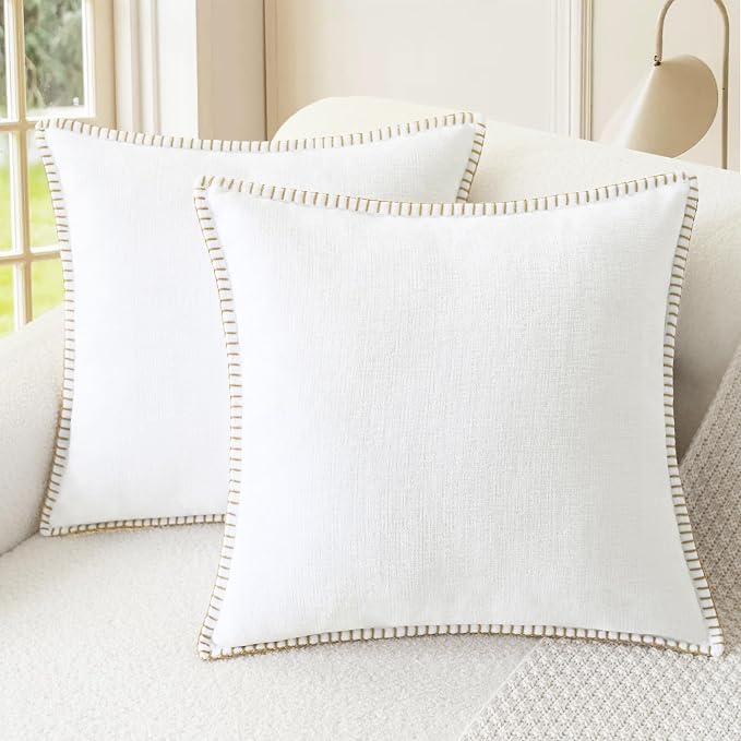 CaliTime Decorative Couch Throw Pillow Covers 26 X 26 Inches True White | Pack of 2, Cozy Chenille Cushion Cases, Cotton Thread Stitching Edges, for Sofa Bed Living Room Farmhouse