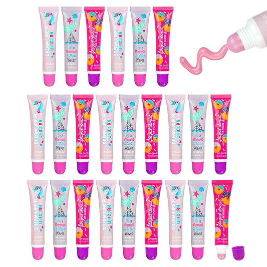 EXPRESSIONS 24pc Lip Gloss Kit - Unicorn Gifts Girls Teens Party Favors Makeup Collection Flavored Fruity Assorted Colors Non Toxic Set
