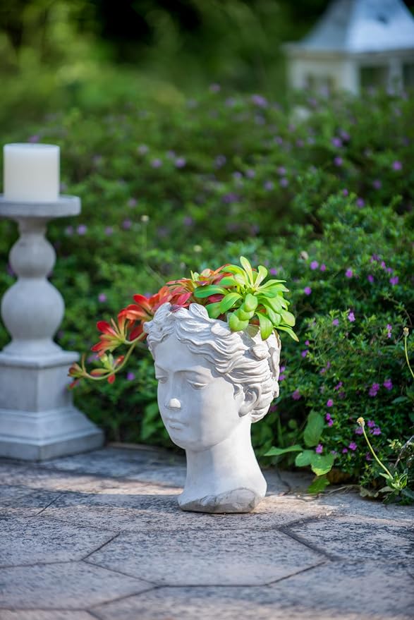 Greek Style Cement Head Vase: Modern Art Sculptural Planter for Indoor Decor - Gallery Exhibition Floral Display with Industrial Elements for Art Collectors & Interior Designers