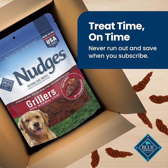 Blue Buffalo Nudges Grillers Steak Dog Treats, 10 oz | Real Steak First, Charred Texture, No Chicken By-Product, Corn, Wheat, or Soy