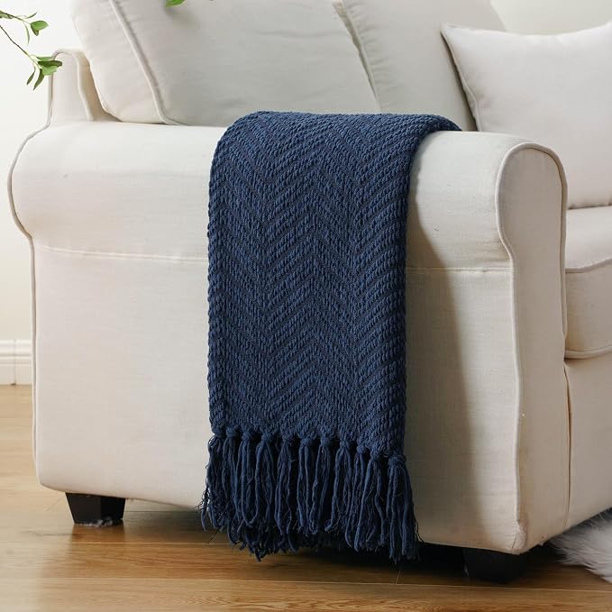 BATTILO HOME Navy Blue Throw Blanket for Couch, 60"x80" | Super Soft Cozy Warm Dark Blue Throws for Twin Bed, Knit Woven Chenille Blanket Versatile for Sofa Bedroom Home Decor