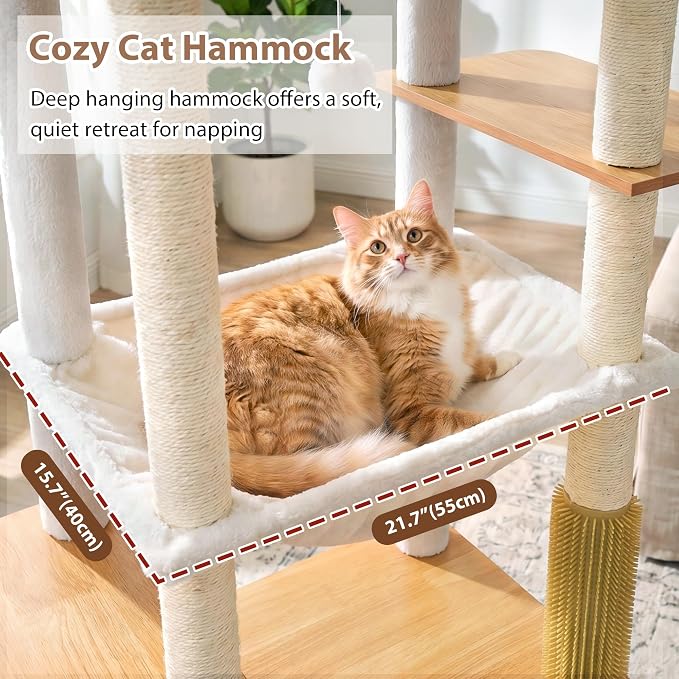 Modern Cat Tree, 76'' Tall Cat Tower - 3 Big Platform GCT103WB