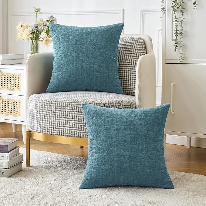 MIULEE Soft Chenille Throw Pillow Covers Blue Ashes 20x20 Inch Pack of 2 | Modern Coastal Home Decor, Classic Decorative Pillows, Solid Dyed Cases, Boho Couch Cushion Covers for Sofa Bed Living Room