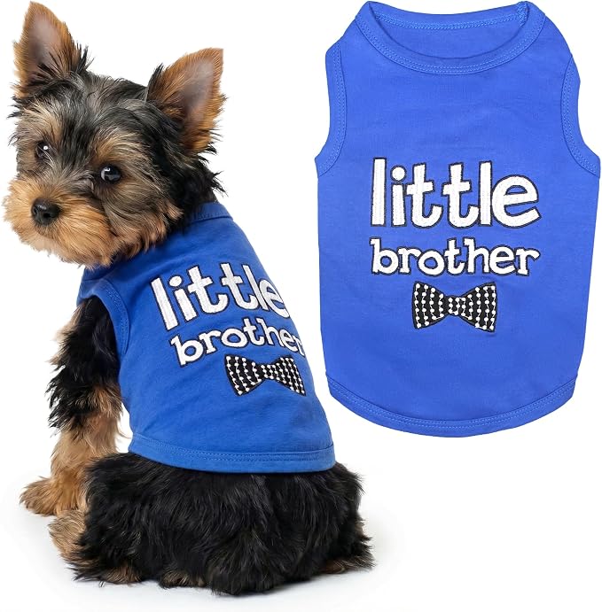 Parisian Pet Dog Shirt – 100% Cotton Shirts for Small Dogs – Blue Sleeveless Puppy Clothes – Lightweight and Breathable Dog Apparel – Boy Little Brother Dogs Clothes - Stretchy Pet T Shirts