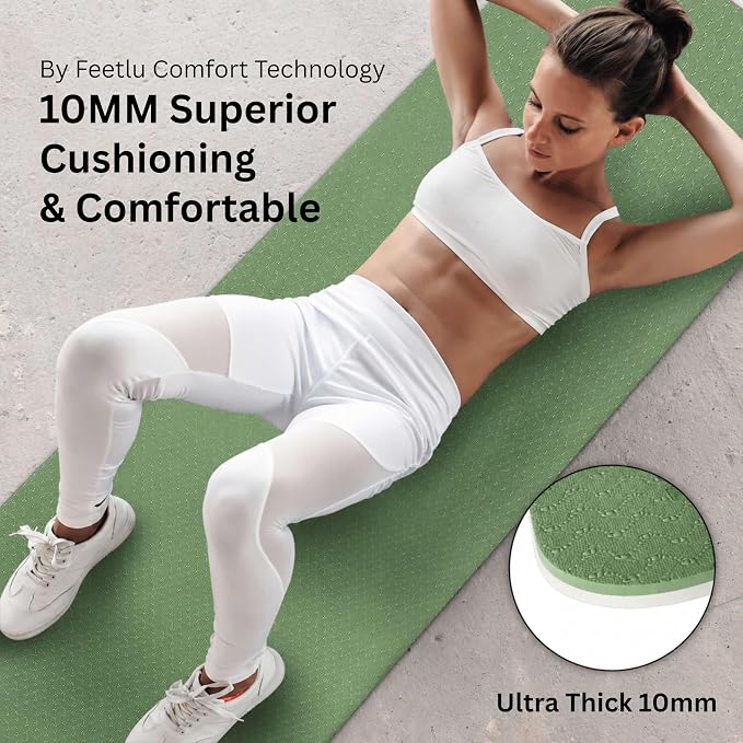 Extra Thick Yoga Mat with Carry Strap, 10mm Non-Slip Exercise Mat, 72 x 24 Inch Cushioned Workout Mat for Yoga, Pilates, Stretching & Floor Exercises