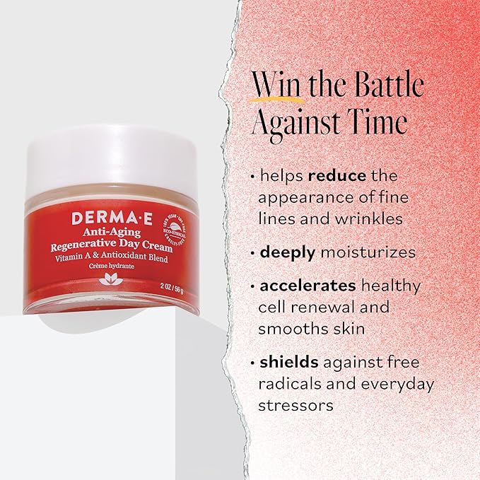 Derma E Anti-Aging Regenerative Day Cream – Astaxanthin Moisturizer for Face – Lightweight Firming Anti-Wrinkle Cream with Lavender, Jojoba Oil and Vitamin E, 2 oz