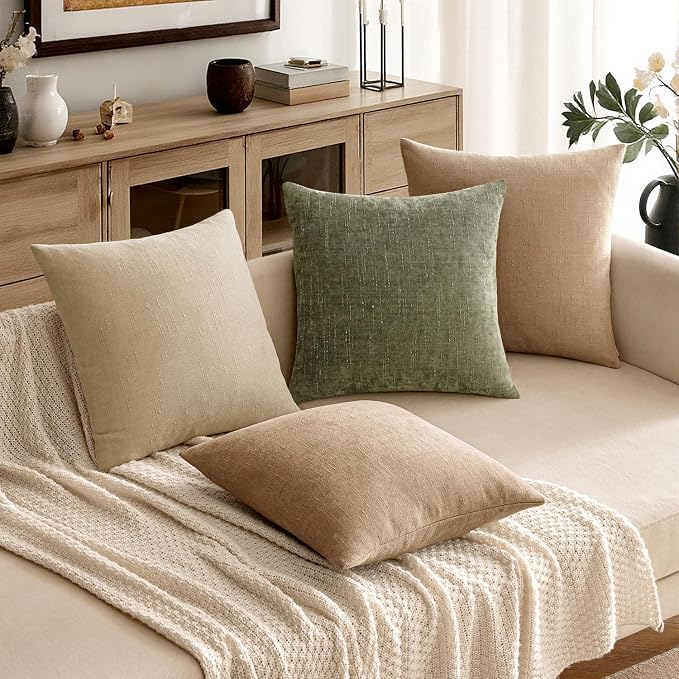 MIULEE 26x26 Inch Euro Textured Chenille Throw Pillow Covers Starfish Khaki | Pack of 2 Camel Decorative Soft Pillows,Solid Textured Cushion Covers,Modern Home Decor for Bed Couch Sofa Bedroom Livingroom