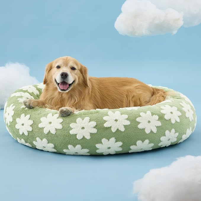 LE SURE Shown on TV Jacquard Donut Dog Beds Extra Large,Green 42x42x9in | XL Orthopedic Calming Pet Bed Sofa, Original Design Pattern,Washable Cover, Home Decor as Gift for Pet,Anti Slip Bottom
