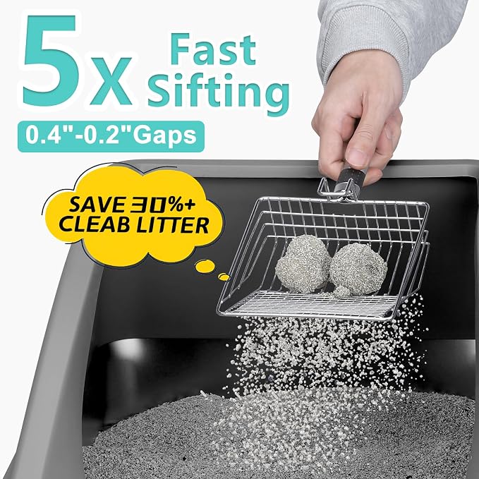 AIPERRO Stainless Steel Litter Box | XXL Deepened 8" Design Meatl Cat Box | High Sided with Lid for Big Cats | Anti-Urine Leakage | Non-Stick Bottom & Easy to Clean | Includes Litter Mat & Metal Scoop