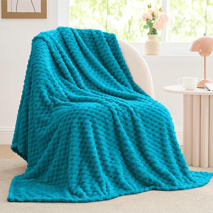 BEDELITE Jewel Blue Twin Blanket for Couch, Soft Cozy Gift for Women, 60*80 | 3D Jacquard Decorative Fleece Blanket, Super Soft Plush Throws, Cute Birthday Gift for Women & Men, Suitable for All Seasons