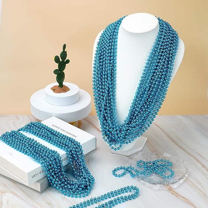 SHAOQINLIN 12 PCS Teal Bead Necklace, Teal Mardi Gras Beads Turquoise Party Beads Necklace Bulk Round Beaded Necklaces for Mardi Gras, Christmas, School Spirit Day Party Favors