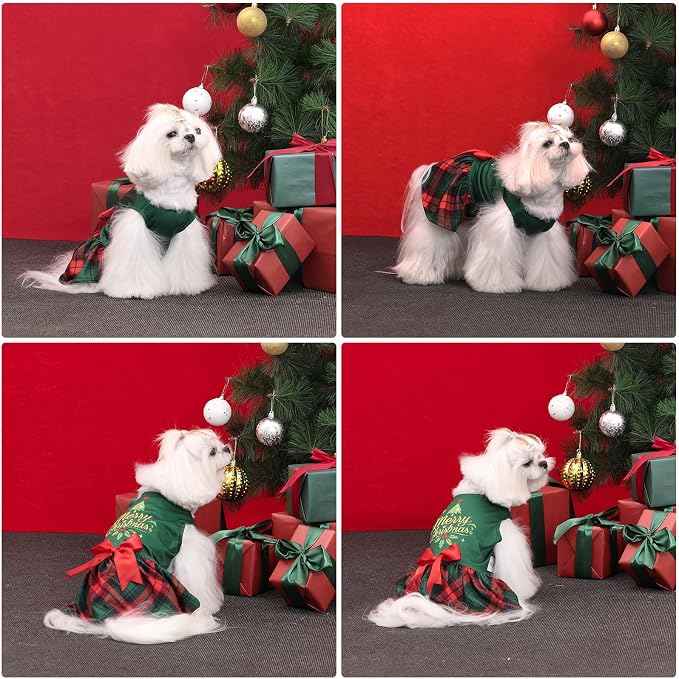 CuteBone Dog Mesh Dress Christmas Puppy Sundress Pet Outfit Summer Fashion for Small Dogs Girl Cat Clothes