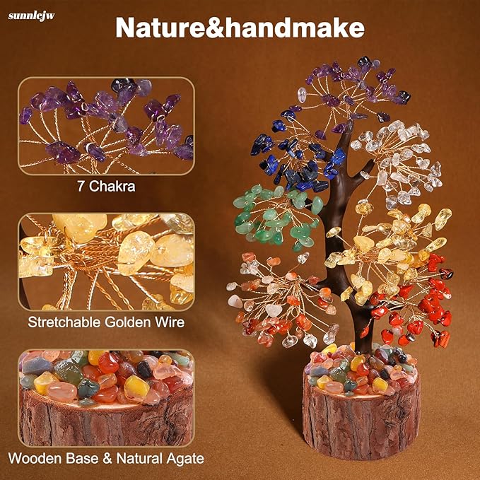 7 Chakra Crystal Tree of Life,Birthday Gifts for Women, Healing Crystal and Stones for Positive Energy,Gifts for Sister and Mom,House Warming Gift,Money Feng Shui Tree Decoration