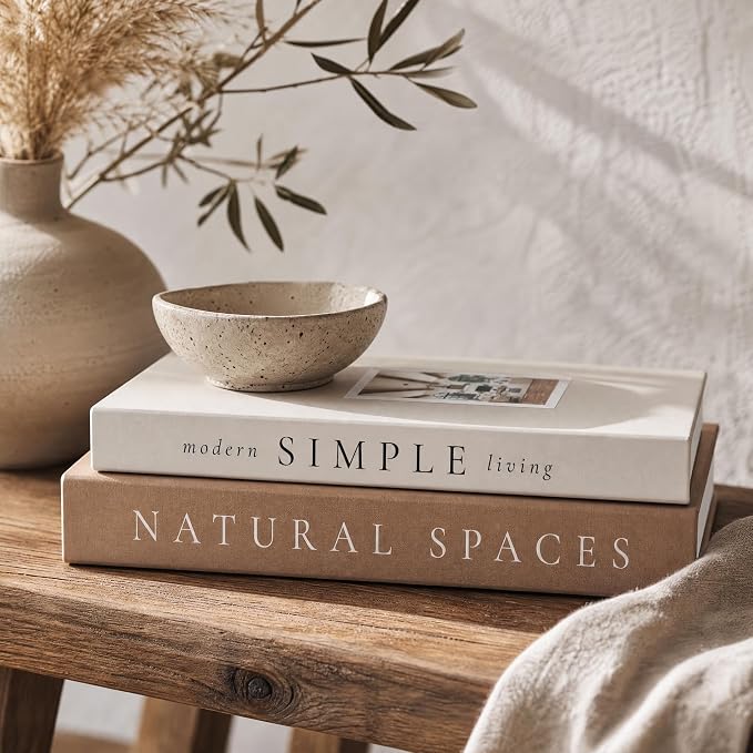 Beautiful Decorative Books - Set of 2 Boxes Enhance Your Coffee Table, Bookshelf or Mantel Shelf Decor - Aesthetic Fake/Faux Books for Modern Home Decoration, Photo Storage and as a Keepsake Box