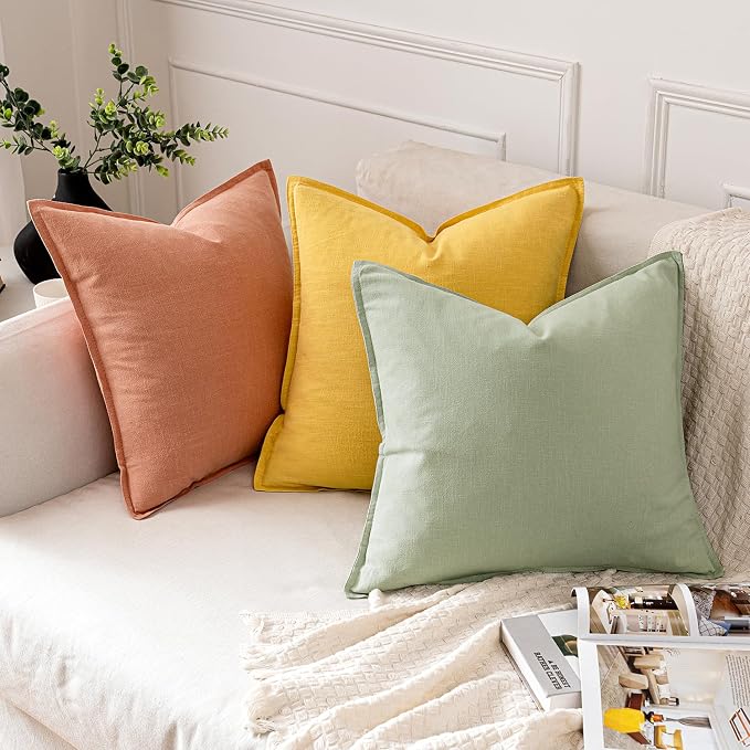 MIULEE Decorative Linen Euro Sham Pillow Covers 24x24 Coral | Boho Farmhouse Neutral Couch Throw Pillows for Bed, Pack of 2 Accent Modern Pillowcases, Sofa Livingroom Home Decor