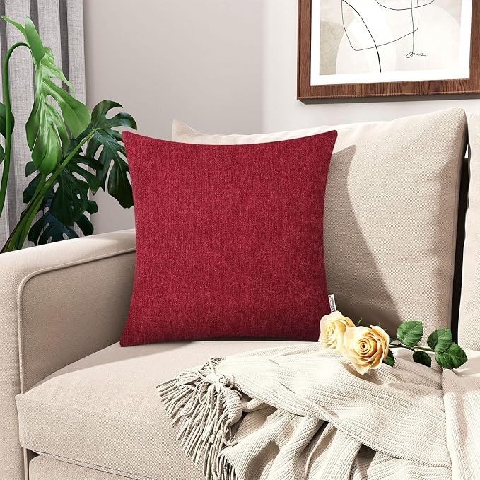 BRAWARM Throw Pillow Covers 22x22 Inches - Red Chenille Pillow Covers Pack of 2, Solid Dyed Soft Chenille Pillow Cases for Couch Sofa Bed Home Decoration