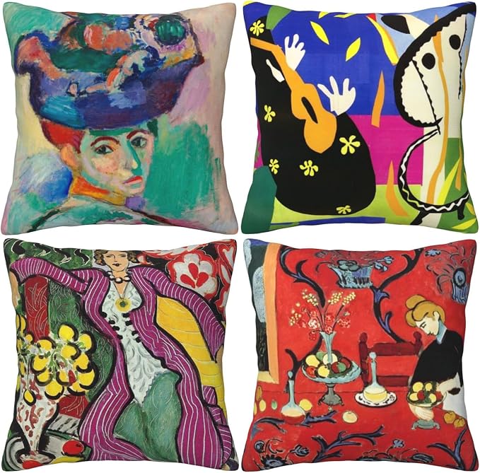 Matisse Pattern Throw Pillow Covers 18x18 inches Set of 4 Abstract Art Painting Pillow Cases Aesthetic Decorative Cushion Covers for Sofa Couch Living Room