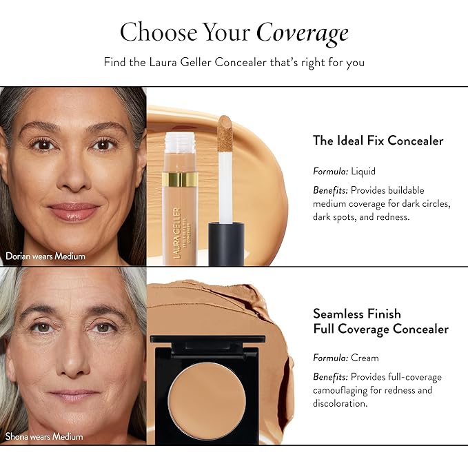 LAURA GELLER NEW YORK The Ideal Fix Concealer - Golden Medium - Buildable Medium to Full Coverage Liquid Concealer - Covers Under Eye Dark Circles & Blemishes - Long-Lasting