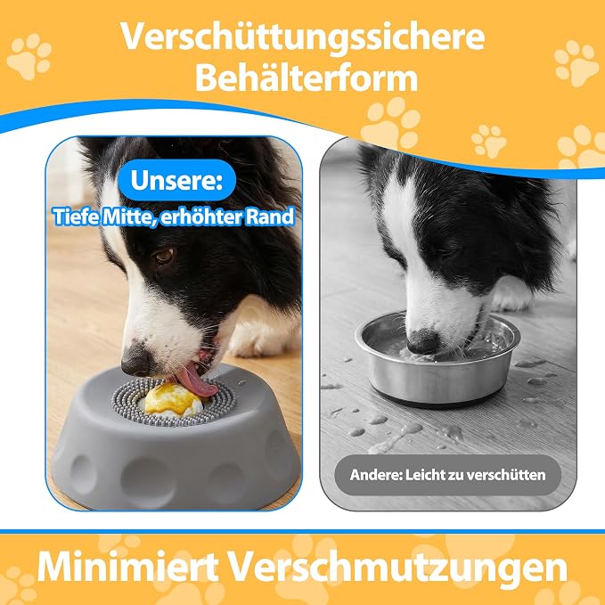Slow Feeder Dog Bowls for Liquid Treat, Dog Lick Bowl for Anxiety Relief & Fast Eaters, Anti-Slip Ball-in Bone Broth, 5/6 Cup Pup Lick Toy for Peanut Butter Large Medium Small Pet Cats Gray