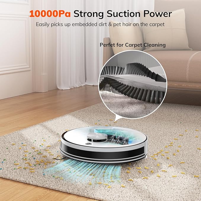ILIFE A30 Pro Robot Vacuum and Mop,10000Pa Max Suction | 60 Days Self Emptying, LiDAR Navigation, 150 Mins, App, Remote & Voice Control, Ideal for Hard Floors, Carpet & Pet Hair