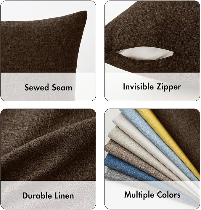 MIULEE Pack of 2 Decorative Linen Burlap Pillow Covers Farmhouse Boho Accent Pillowcases Modern Home Decor for Couch Sofa Bedroom Living Room 18x18 Inch Reddish Brown