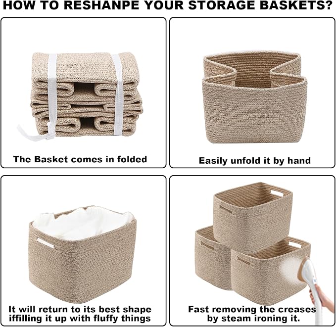 3 Pack Woven Baskets,Storage Baskets for Shelves with Handles | 13.5"×11"×9.5", Closet Baskets, Nursery Organizer for Toys Towels Books, Storage Bin for Living Room Bedroom (Black & Jute)