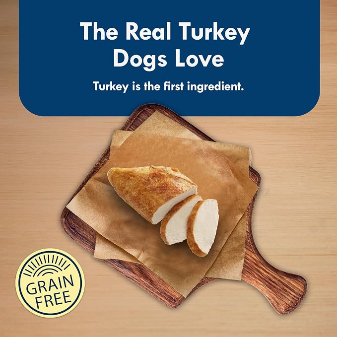 Blue Buffalo Delights Roasted Turkey Wet Dog Food, 3.5 oz, 12 ct | Small Breed Formula, Adult Formula, Grain-Free, Pate Style, Real Turkey First, in Savory Juice, No Corn, Wheat, or Soy