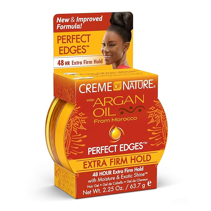 Creme of Nature Perfect Edges™ Extra Firm Hold Gel, 48-Hour Sleek Style Edge Control, Infused with 100% Moroccan Argan Oil, Non-Flaking, 2.25 oz