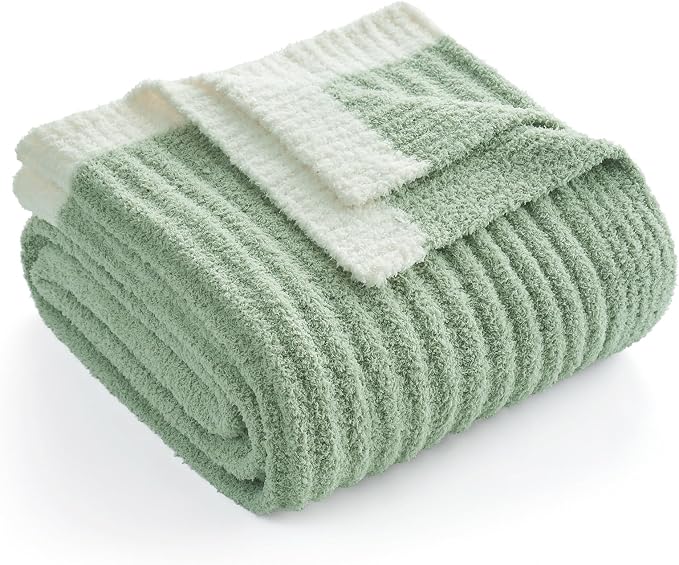 Snuggle Sac Spring Throw Blanket for Couch Sage Green, Microfiber Knit Throws for Sofa, Soft Luxurious Fuzzy Warm Blankets for Sofa, Bed, Travel, Sage Green, 50x60 inches
