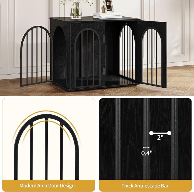 Hzuaneri 26.8'' Dog Crate Furniture,Dog Kennel Indoor for Small Dogs | Dog Kennel Furniture Wooden Dog Cage Heavy Duty Dog Crate Decorative Pet House End Side Table TV Stand,Black DFC85504B