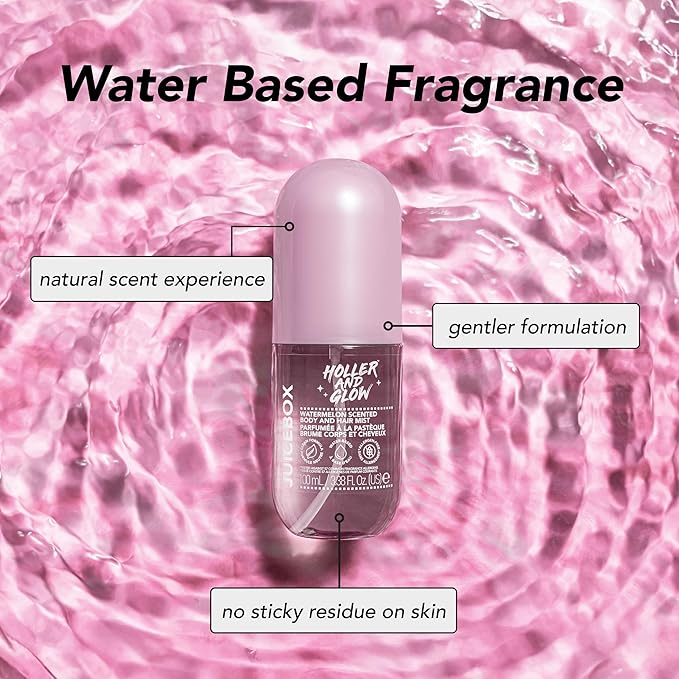 Holler And Glow Mood Boosting Juice Box Body & Hair Mist, Body Spray, Teen Girls Spritz, Long Lasting, Watermelon, Fruity Scented, Water Based Fragrance For Tweens, Clean & Gentle Formula, 3.38 Fl Oz