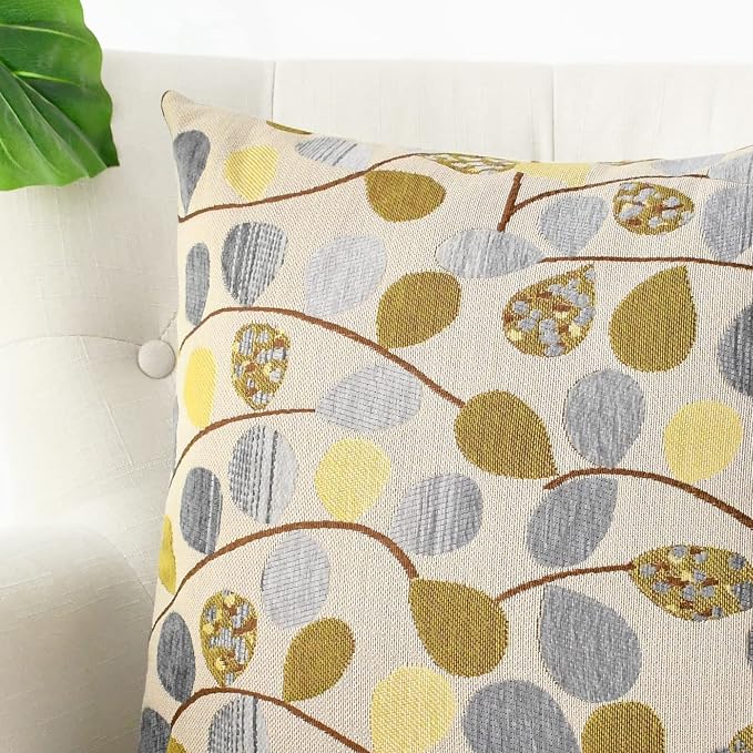 CaliTime Decorative Throw Pillow Covers 18 X 18 Inches Ecru Grey | Luxury Chenille Cute Leaves Cushion Case Shell for Couch Sofa Bed Living Room Home
