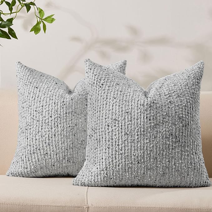 Allorry Throw Pillow Covers 18x18 Soft Wool Cushion Decorative BlueSY012C18 | Cozy Soft Touch,Neutral Textured Boho Cushion Covers Set of 2,for Modern Farmhouse Sofa Bedroom Living Room Decor