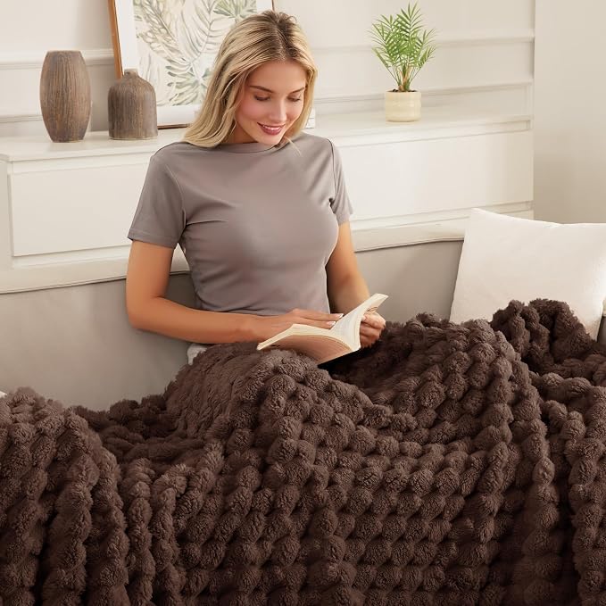 Whale Flotilla Soft Fleece King Size Bed Blanket Luxury 3D Jacquard, Coffee | Lightweight Breathable Coverlet Bedspread for All Seasons, Super Cozy Plush Fluffy Fuzzy Decorative Blanket for Bed, 90"x104"