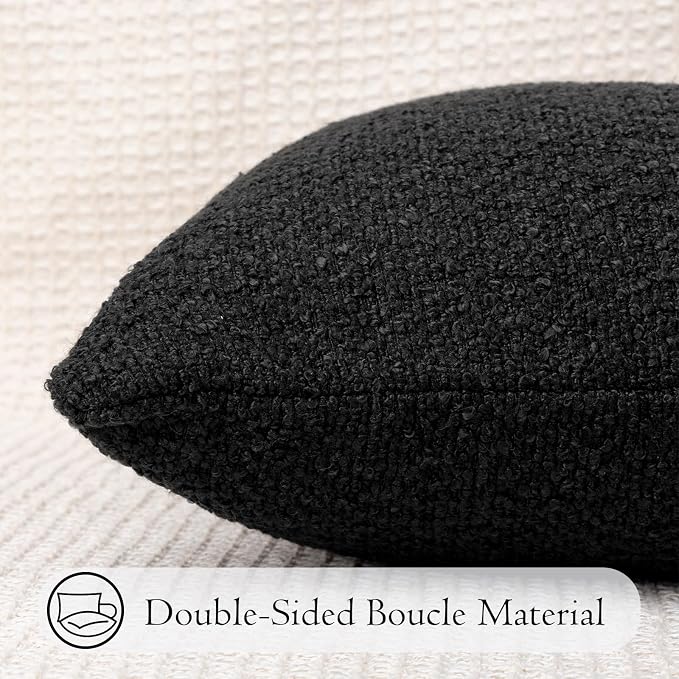 JoraLion 14x26 inch Boucle Lumbar Pillow Cover, Black Woven Texture Neutral Long Pillow Cover Breathable Cushion Case for Couch Sofa Bed Living Room Home Decor (Cover Only)