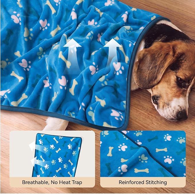 LINENLUX Dog Blankets 3-Pack, Super Soft Fluffy Fleece Pet Throw Warm | Premium flannel fleece pet throw for cat, puppy. Cozy warm for bed, crate, or couch naps; Blue/Brown/Grey-3pcs 31x20 inch