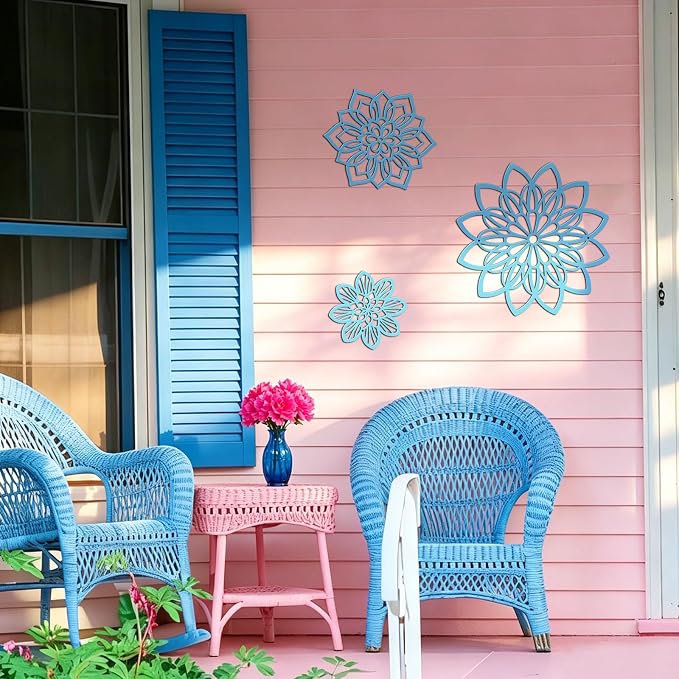 Zzbakress 3 Pcs Metal Flowers Wall Art Bathroom Wall Decor (Blue Elegant) | Farmhouse Flower Bathroom Decor Wall Decorations For Bathroom, Living Room, Office, Kitchen, Hallway And Outdoor