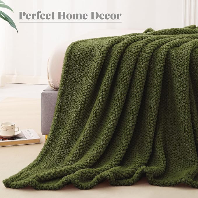 Whale Flotilla Soft Fleece Twin Size Bed Blanket, Olive | 60x80 Inch, Suitable for Bed, Fluffy Fuzzy Jacquard Blankets for All Season, Lightweight and Cozy