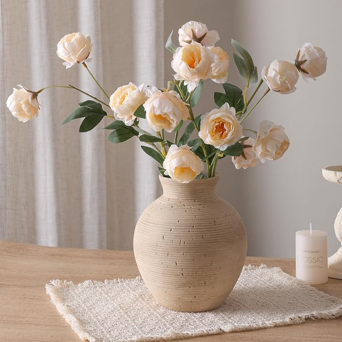 Ceramic Flower Vase Home Decor, 7.4 in Farmhouse Table Vases Retro Vintage Living Room Kitchen Bedroom Decoration Pottery Decorative Vases for Flowers House Shelf Office Desk Dining Entryway, Rustic