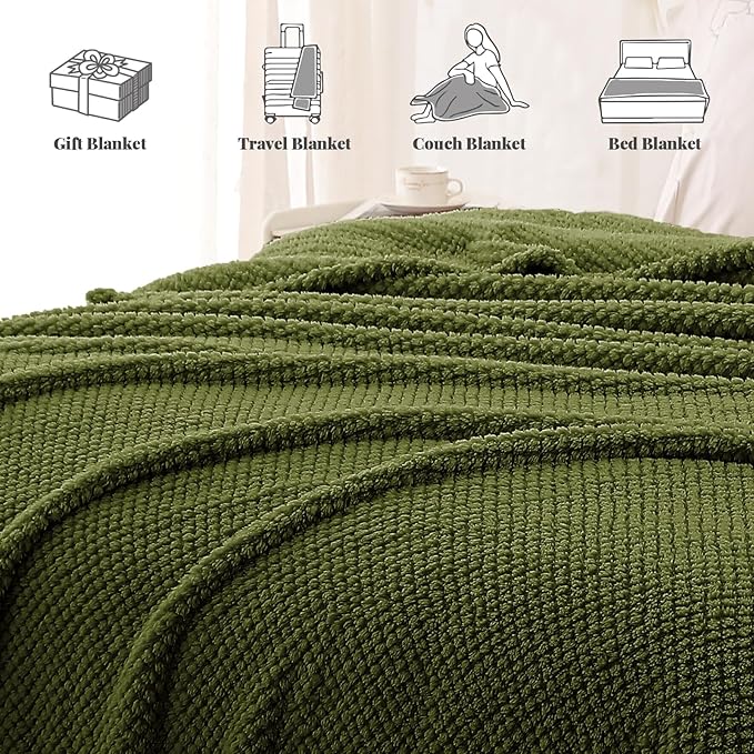 Whale Flotilla Soft Fleece King Size Bed Blanket, Olive | 90x104 Inch, Suitable for Bed, Fluffy Fuzzy Jacquard Blankets for All Season, Lightweight and Cozy
