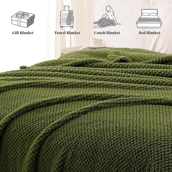 Whale Flotilla Soft Fleece Twin Size Bed Blanket, Olive | 60x80 Inch, Suitable for Bed, Fluffy Fuzzy Jacquard Blankets for All Season, Lightweight and Cozy