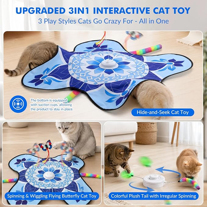 Wortade 3in1 Interactive Hide-and-Seek Cat Toy, Rotating, Blue