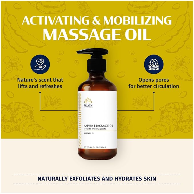 Kerala Ayurveda Nourishing Herbal Body Massage Oil | Tamarind Leaf and Ginger extracts rich Revitalizing Oil | Ideal for Balancing Kapha Dosha | Kapha Massage (Dharani) - 6.8 Fl Oz