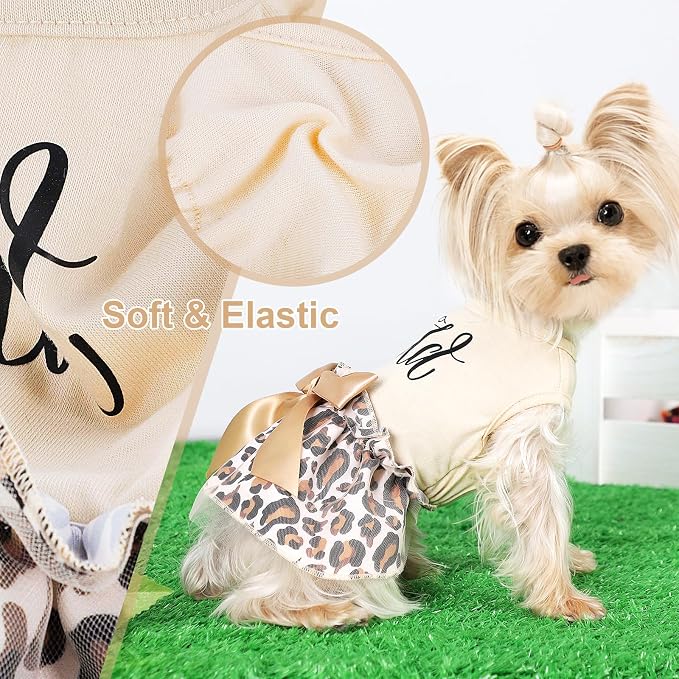 Dog Dresses for Small Dogs Girl - Gradient Sequin Mesh Summer Tutu Dress Dog Clothes - Cat Apparel - Pet Puppy Clothing Doggie Outfits by Kosiyi (Leopard, Large (Chest 17in))