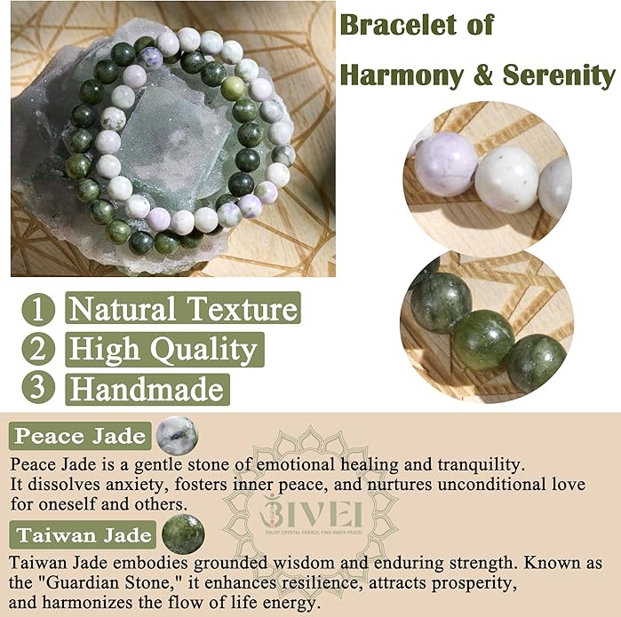Bivei Natural Gemstone Semi Precious Healing Crystals Handmade Stretchy Round Beads Bracelet,Stocking Stuffers for Women Enhance Positive Energy