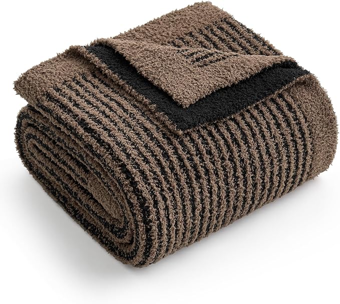 Snuggle Sac Chocolate Brown Throw Blanket for Couch, Fuzzy Microfiber Throws, Knit Soft Blankets for Couch, Sofa, Travel, Black Brown, 50x60 inches
