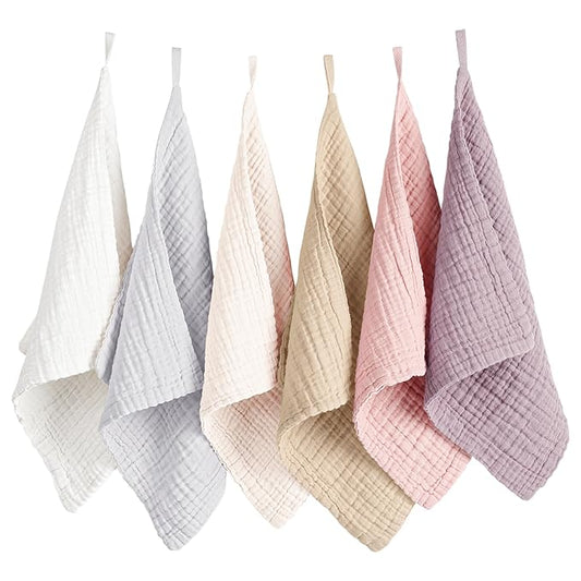 Konssy 6 Pack Face Cloths, Soft Wash Cloth for Washing Face, Cotton Face Towels for Sensitive Skin Women Facial Makeup Remover Reusable Absorbent Washcloths （11 x 11 Inch）